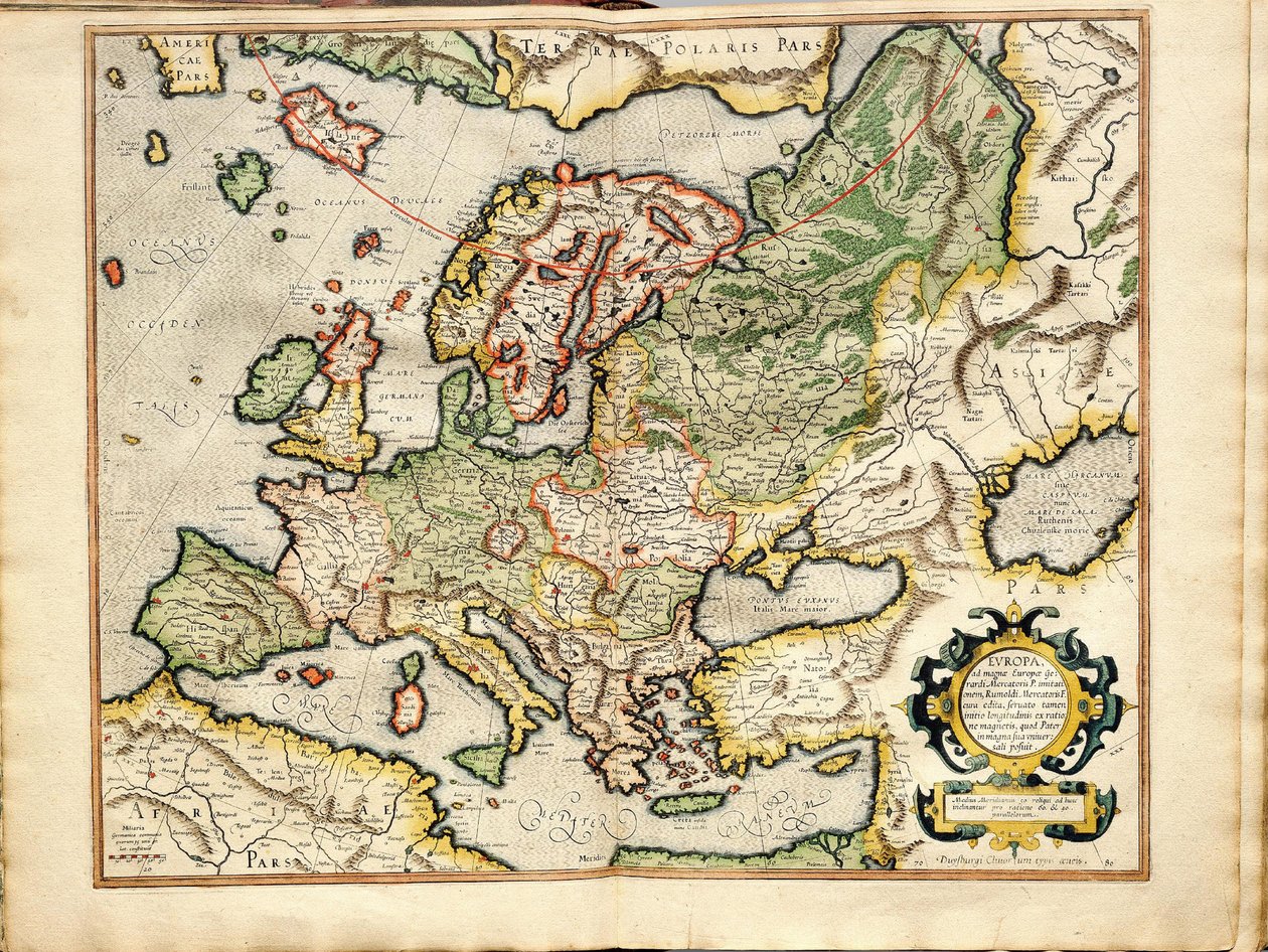 Atlas eller kosmografiske meditationer om verden og fremstillede Fugura Europa: Livland, Rusland af Gerardus Mercator