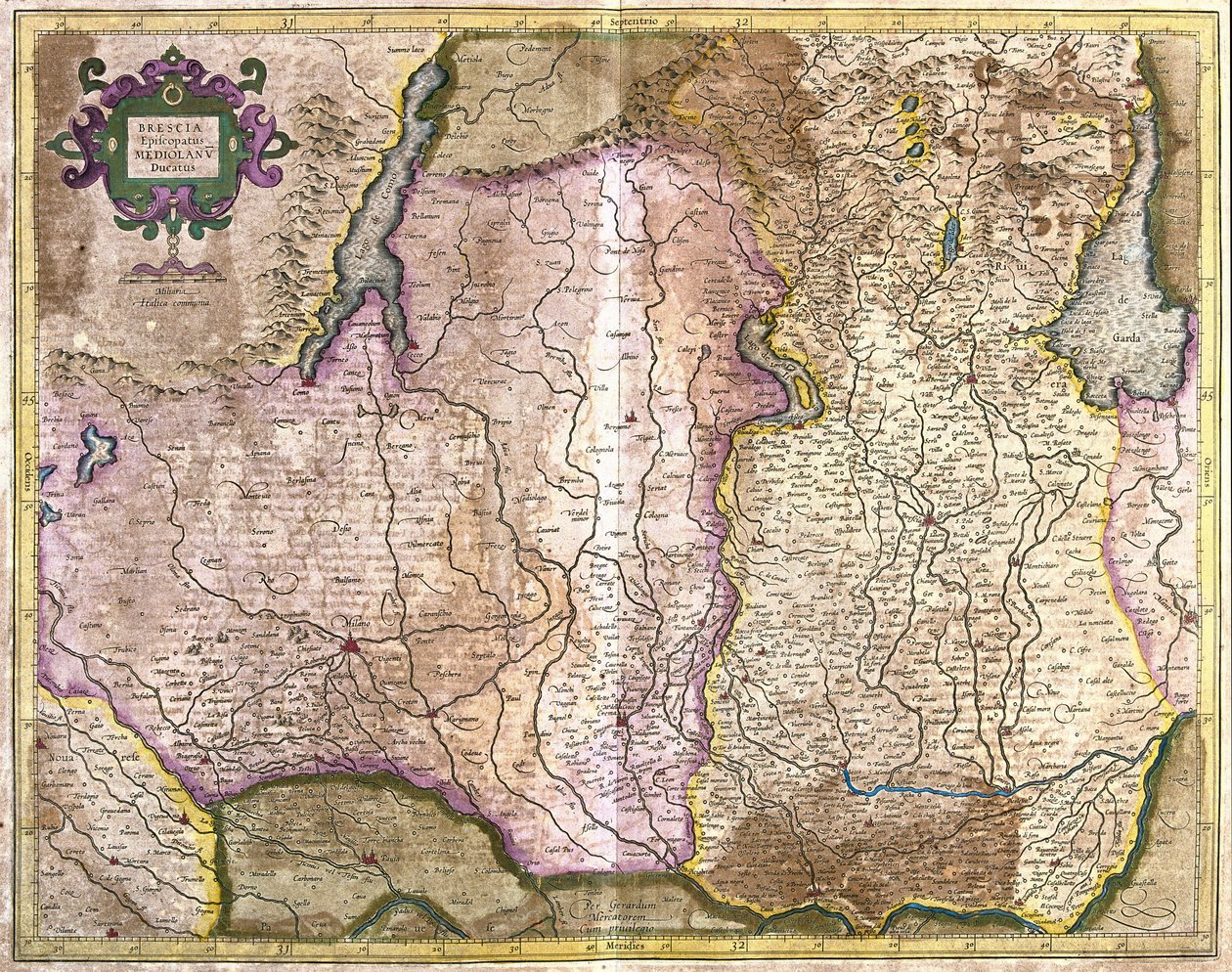 Brescia og Milano, Italien (gravering af Gerardus Mercator