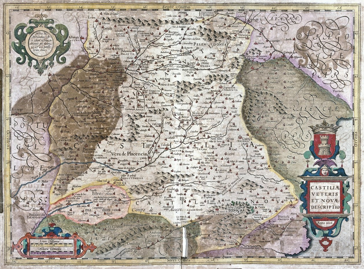 Castillia med Madrid og Toledo, Spanien (gravering af Gerardus Mercator