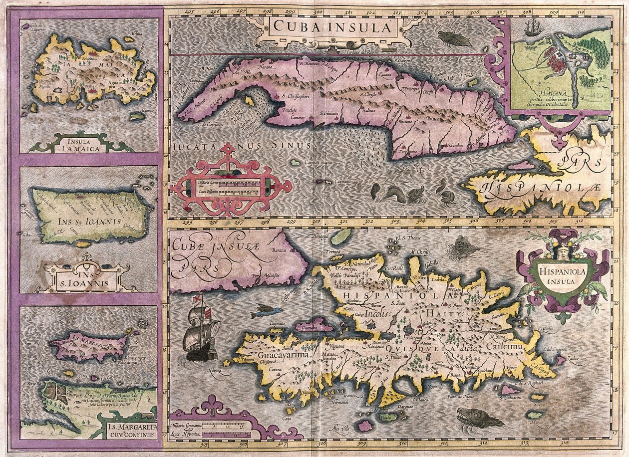 Cuba, Jamaica, Haiti, Puerto Rico (Caribien) (gravering af Gerardus Mercator