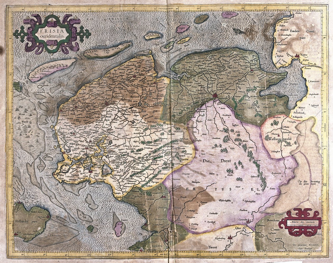 Groningen og Friesland, Holland (gravering af Gerardus Mercator