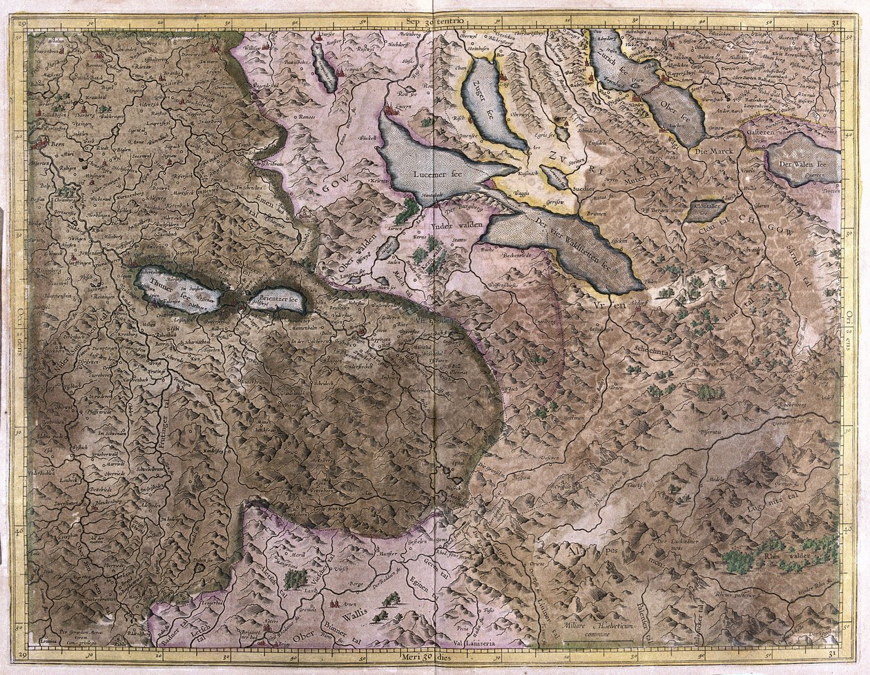 Søer i Schweiz (gravering af Gerardus Mercator
