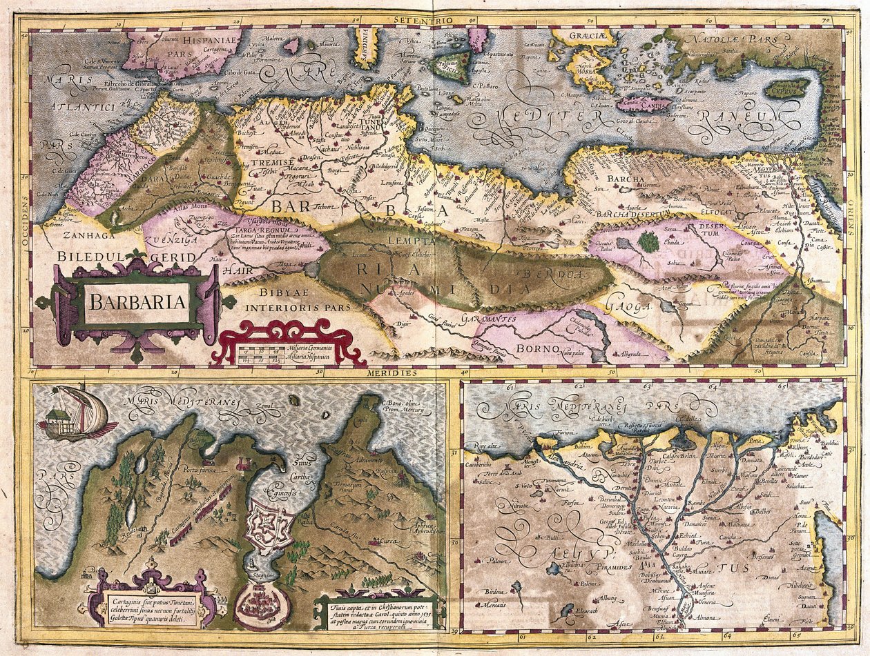 Nordafrika med belejring af Tunis og Nildeltaet (gravering af Gerardus Mercator