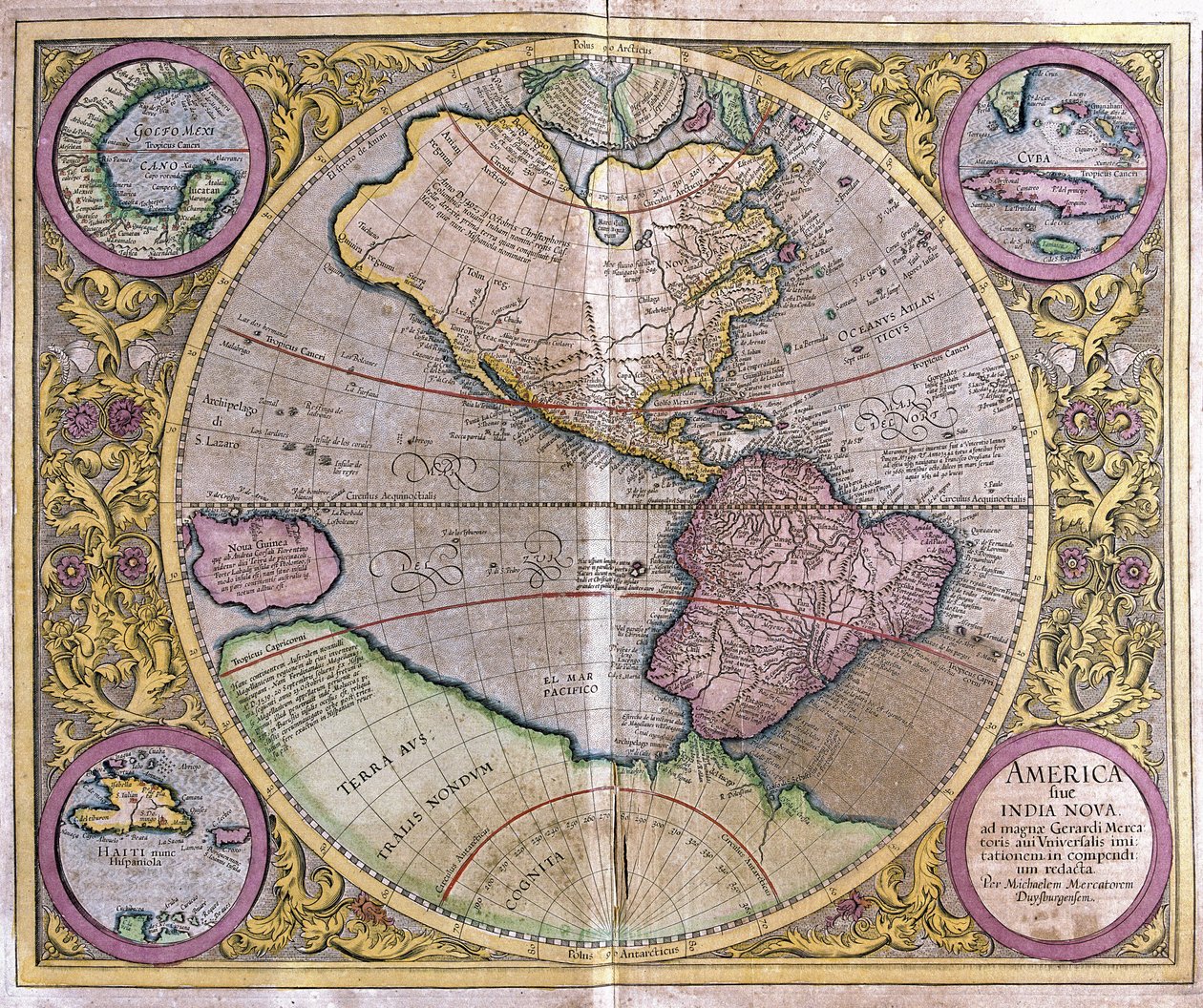Nord- og Sydamerika og Ny Guinea af Gerardus Mercator