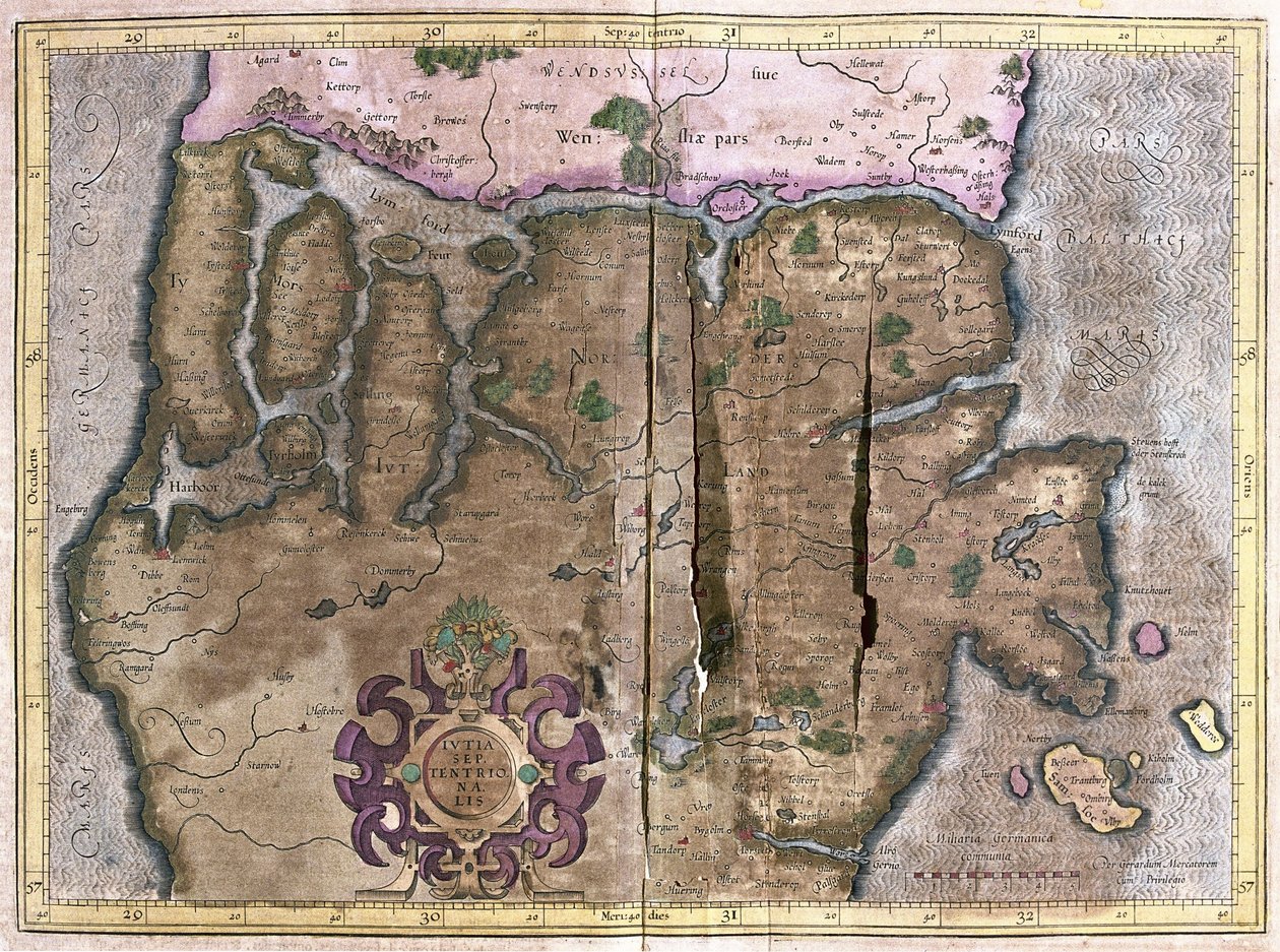 Nordlige del af Jylland, Skandinavien (stik af Gerardus Mercator