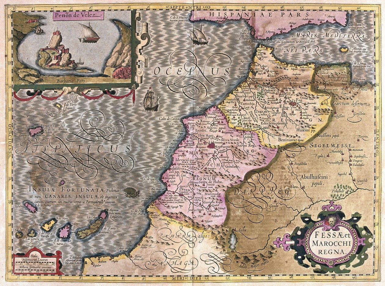 Nordvestafrika med De Kanariske Øer (gravering af Gerardus Mercator