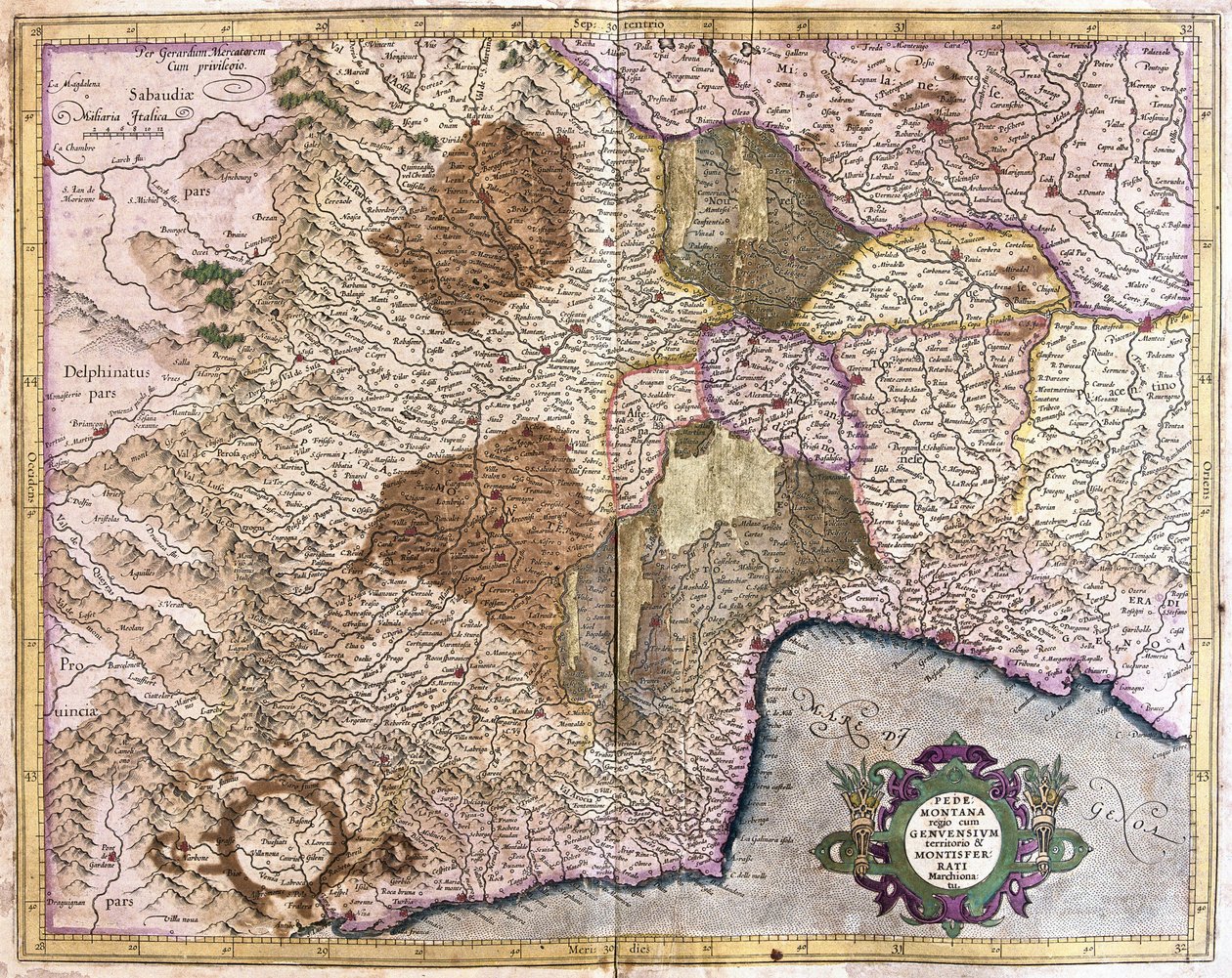 Piemond, Genova og Montserrat (gravering af Gerardus Mercator