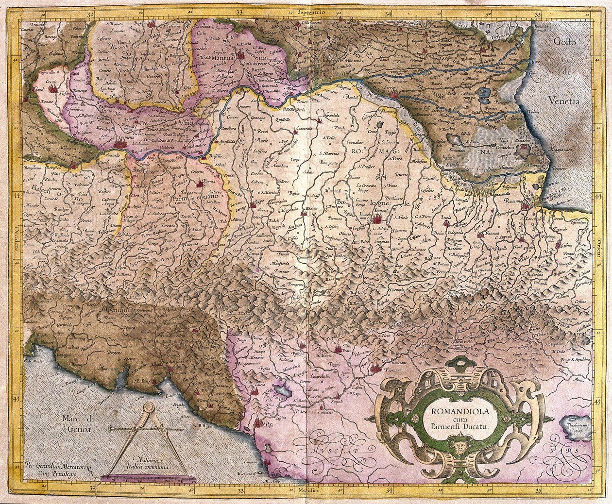 Romagna med Parma, Italien (gravering af Gerardus Mercator