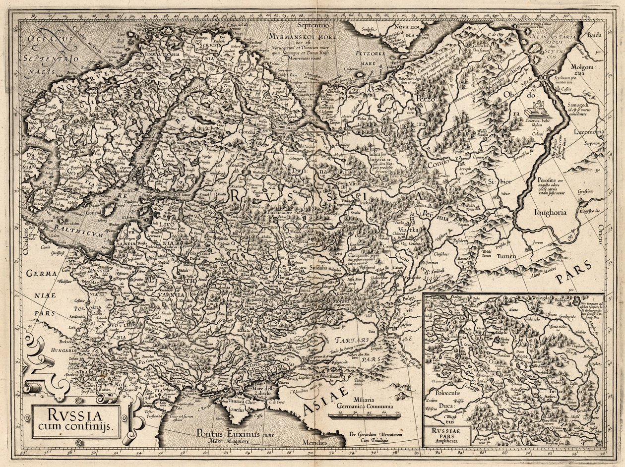Rusland cum Confinijs. Kort over Rusland, 1587. af Gerardus Mercator