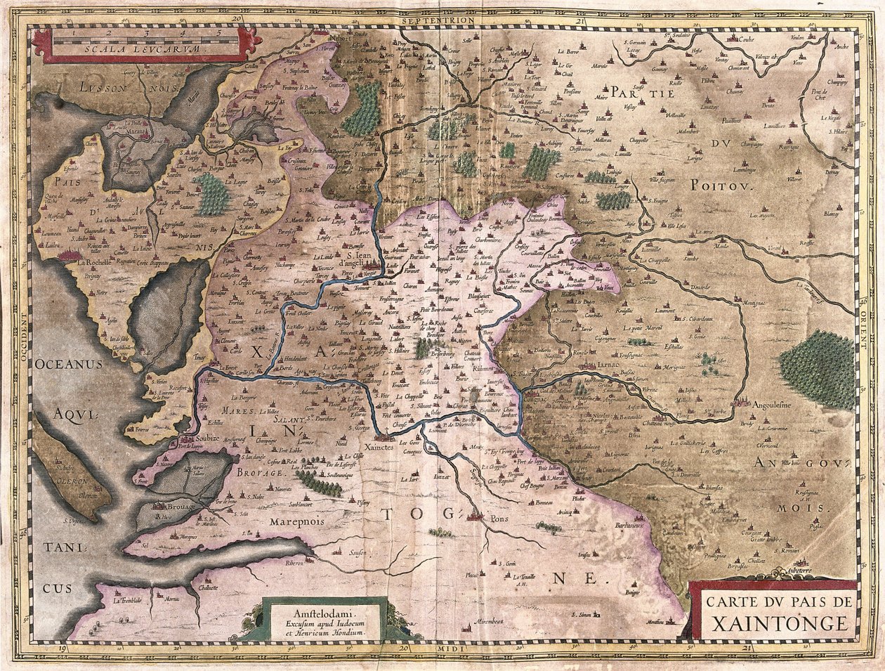Saintonge med La Rochelle og Ile Oleron, Frankrig (gravering af Gerardus Mercator