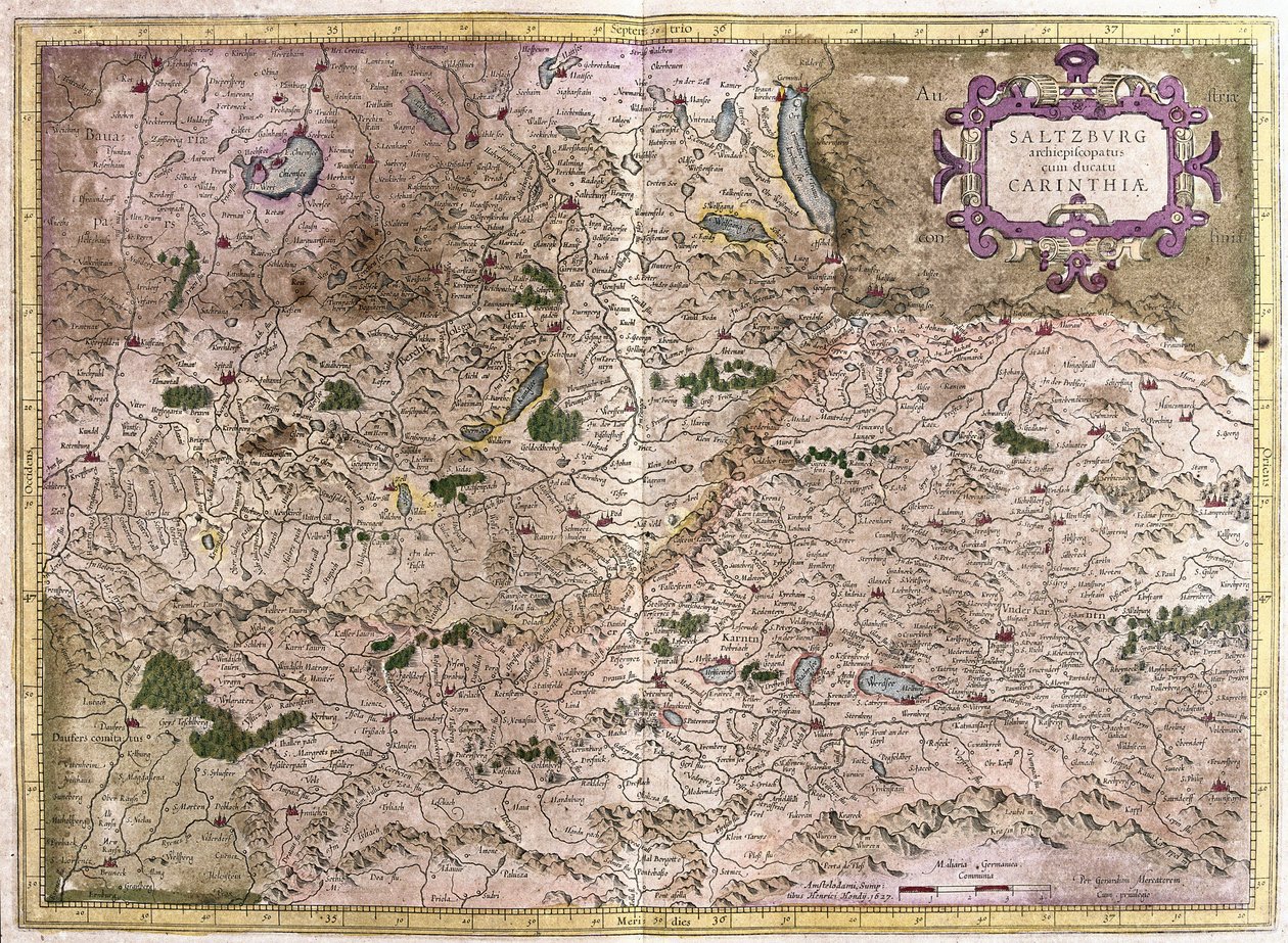 Salzburg og Kärnten, Østrig (gravering af Gerardus Mercator