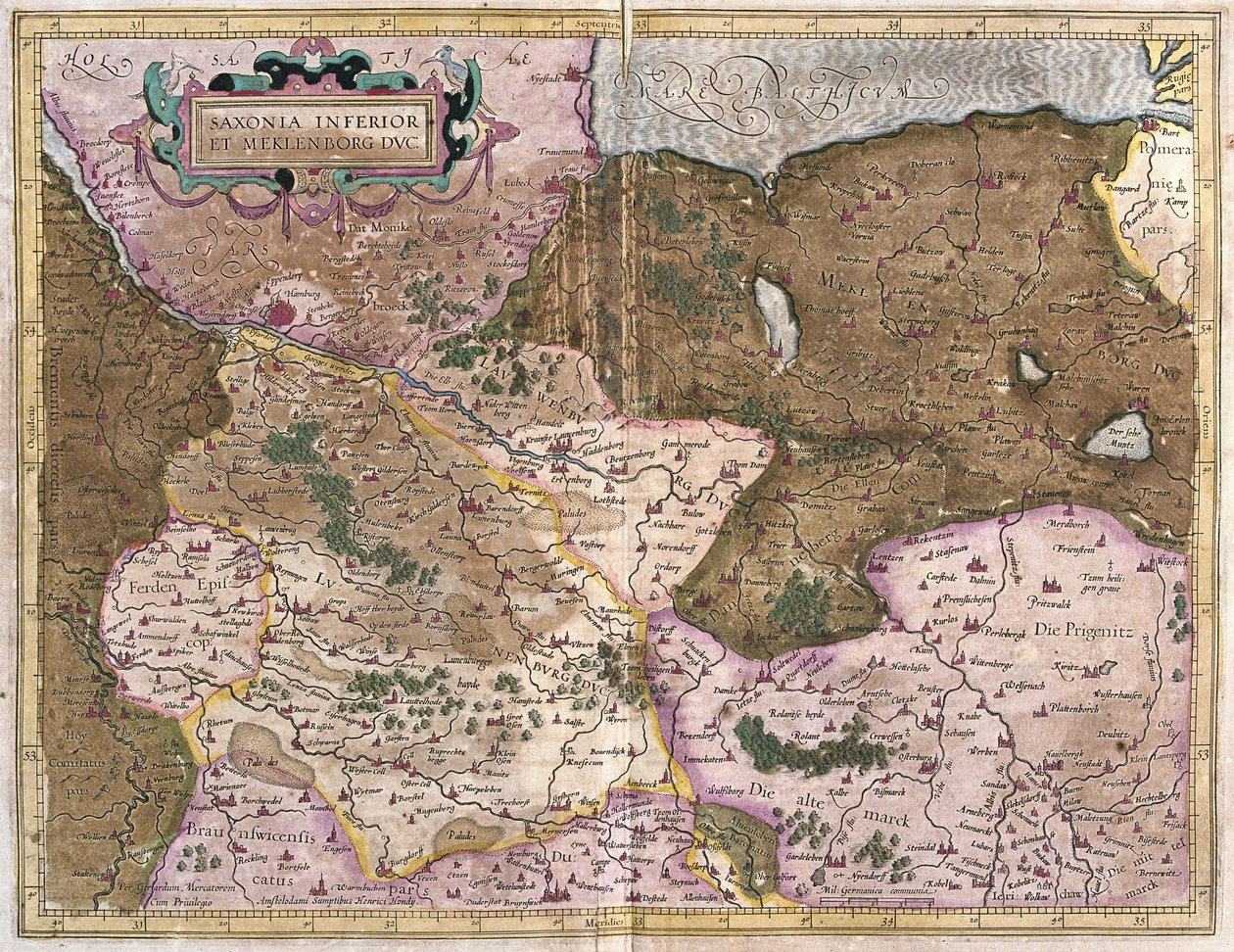 Sachsen og Mecklenburg, Tyskland (gravering af Gerardus Mercator