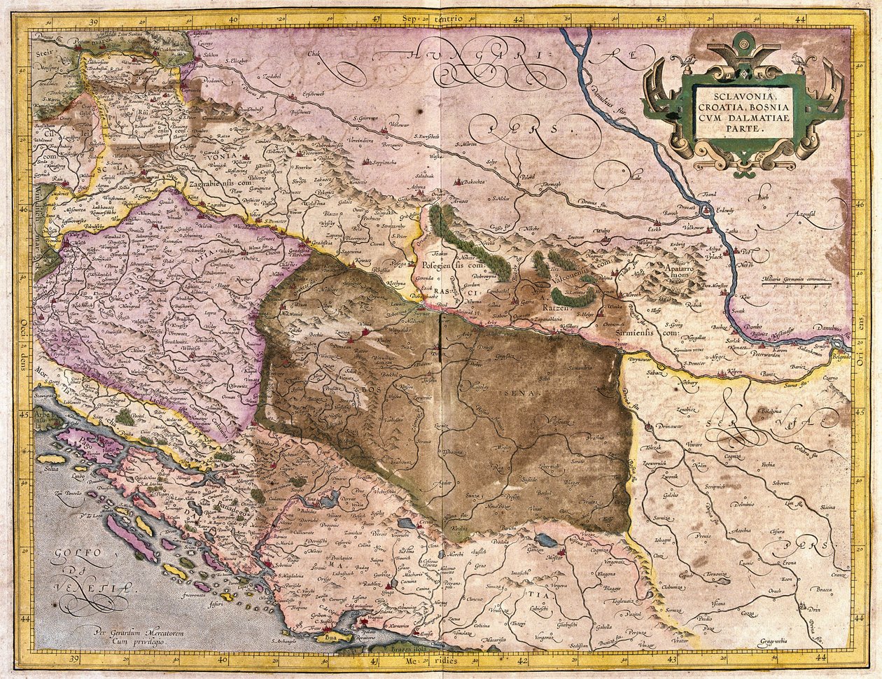 Sclavonia, Kroatien, Bosnien og Dalmatien (gravering af Gerardus Mercator