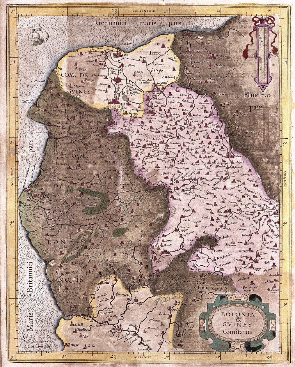 Kystlinjen fra Berck til Gravelines, Belgien (gravering af Gerardus Mercator
