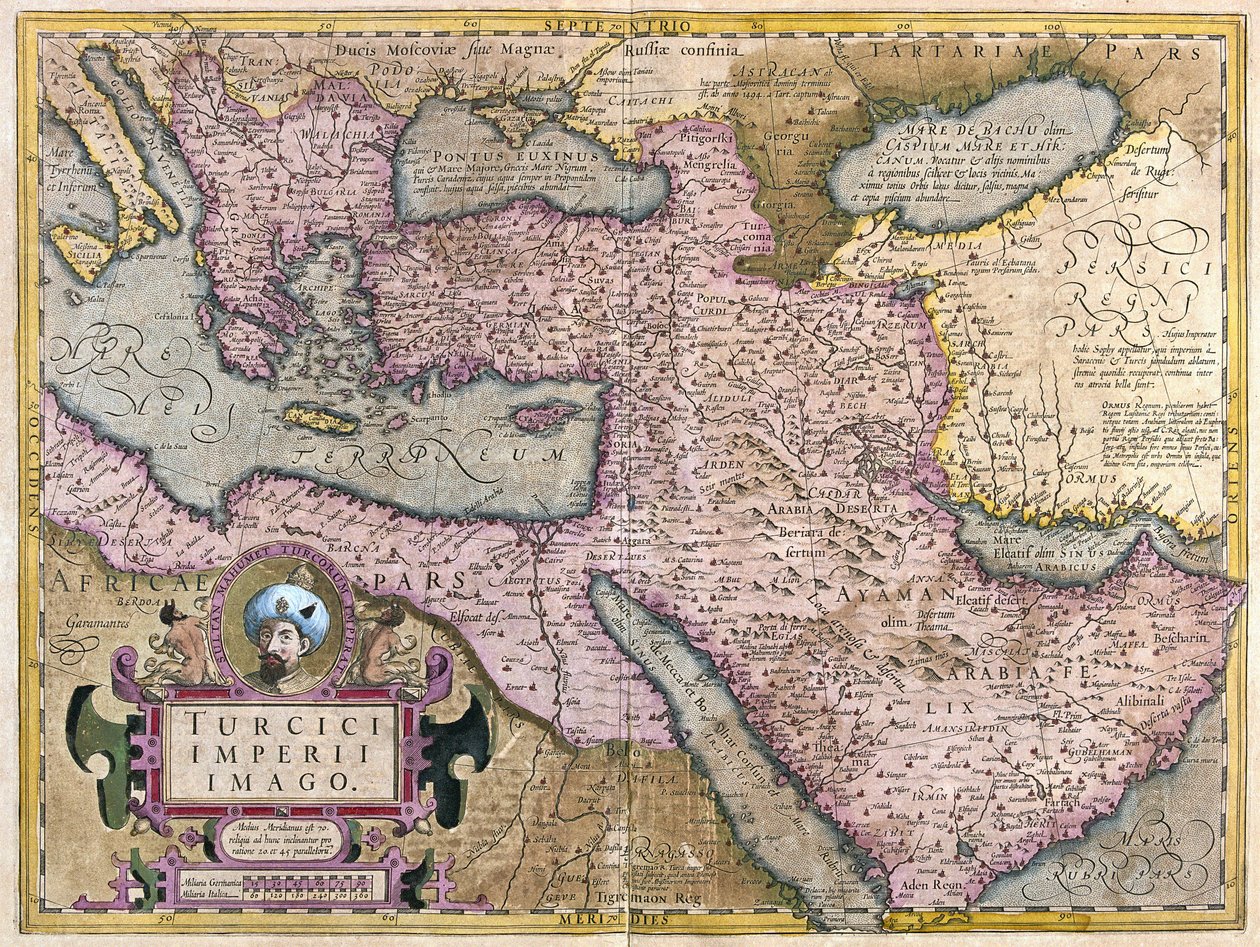 Tyrkiet, Balkan, det nordøstlige Afrika, Arabien og Mellemøsten (gravering af Gerardus Mercator