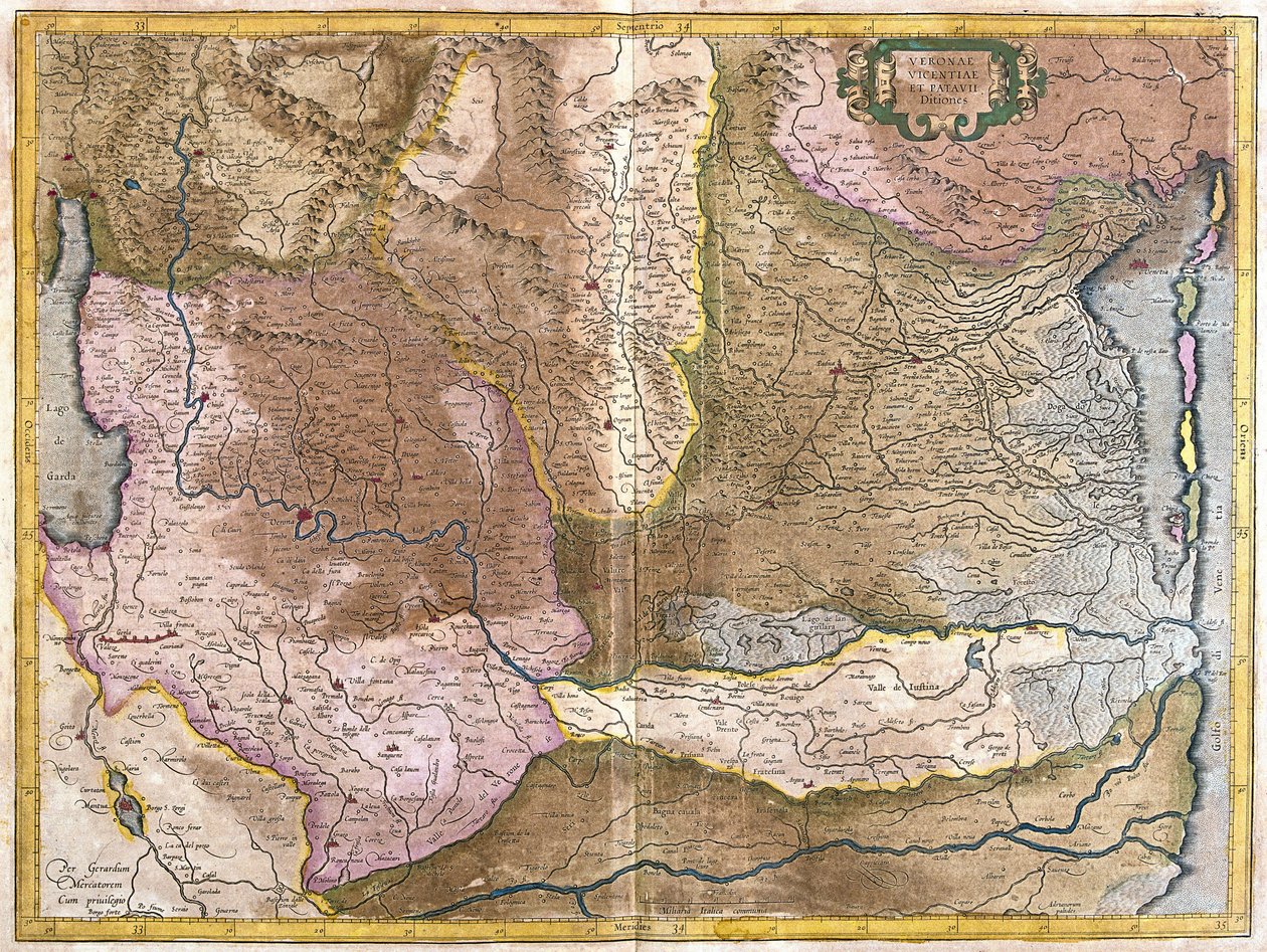 Verona, Vicenza og Padua, Italien (gravering af Gerardus Mercator
