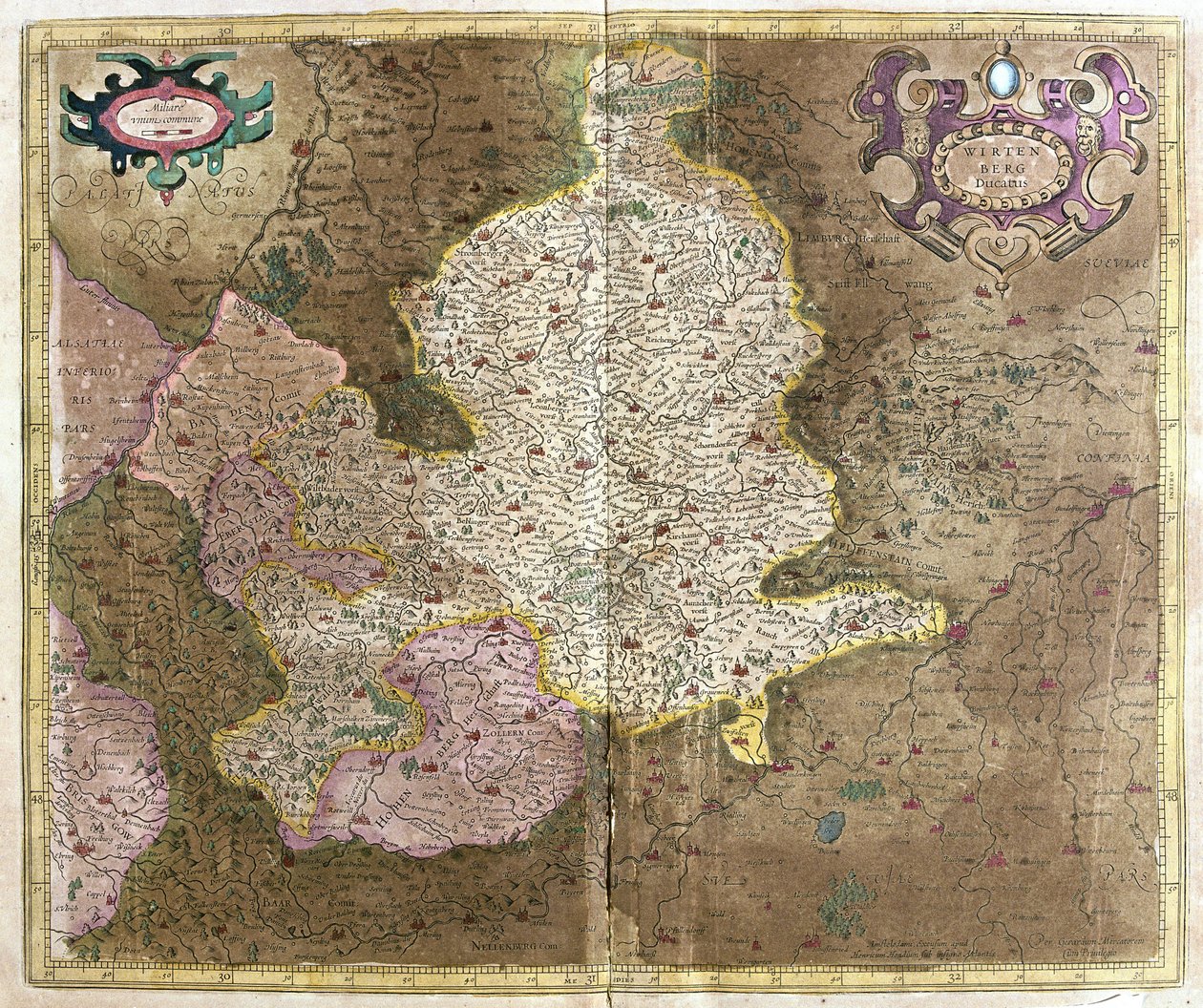 Württemberg, Sydtyskland (gravering af Gerardus Mercator