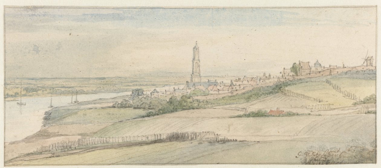 Udsigt over Rhenen og Rhinen fra øst af Gerbrand van den Eeckhout