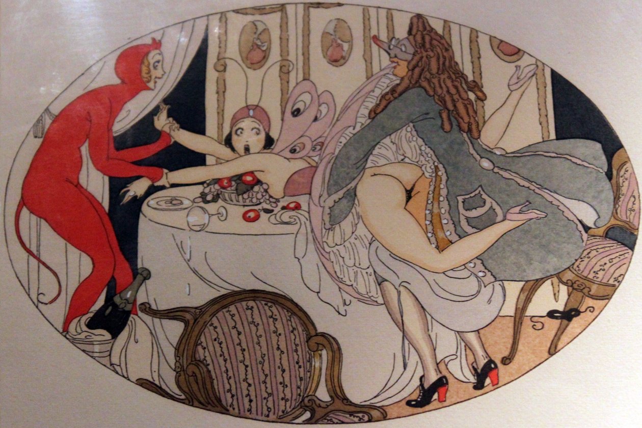 Serier af akvareller udgivet i Erotopolis Paris i 1925 under titlen The Delights of Eros af Gerda Marie Frederike Wegener