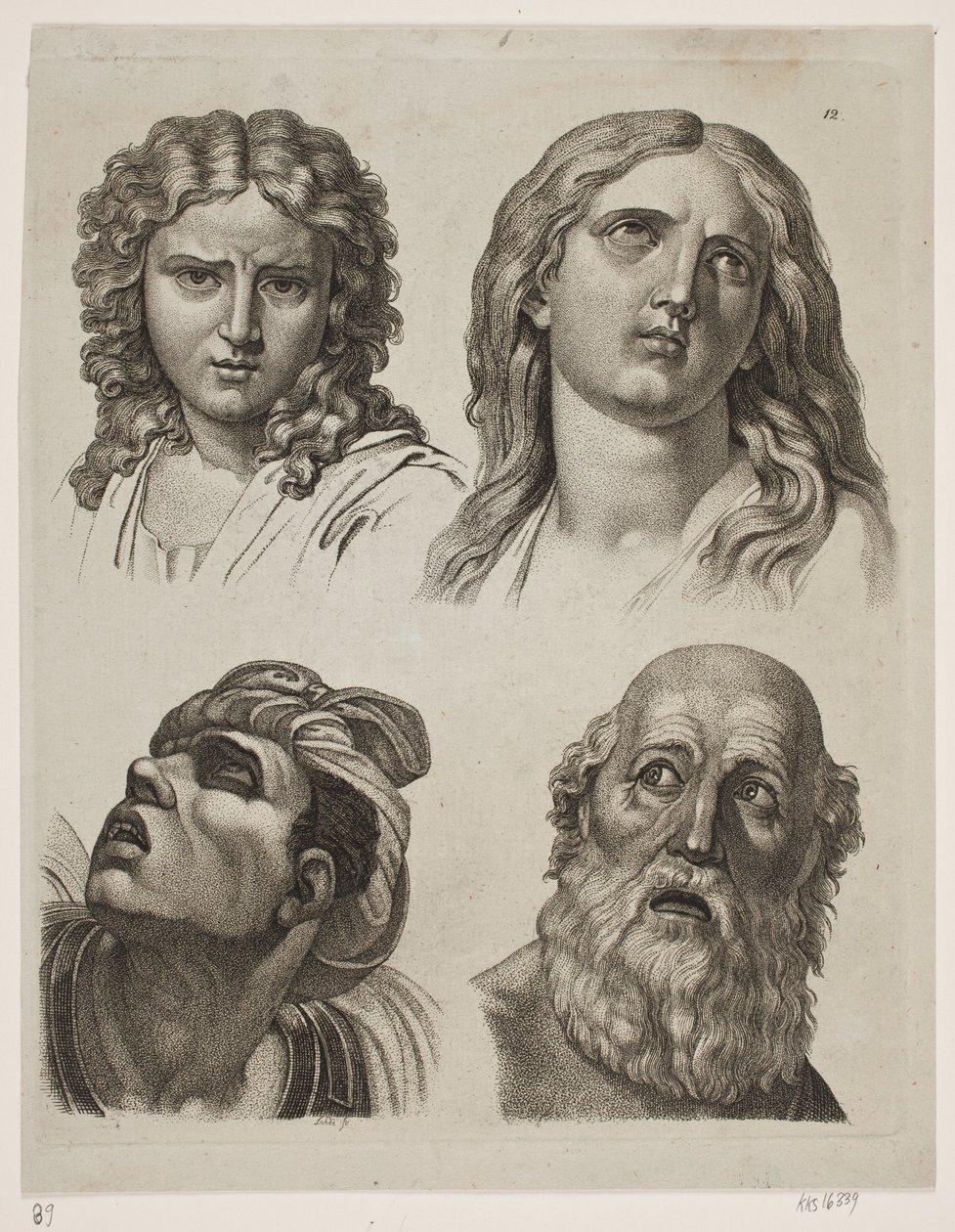 Fire studiehoveder efter italienske billeder af Gerhard Ludvig Lahde