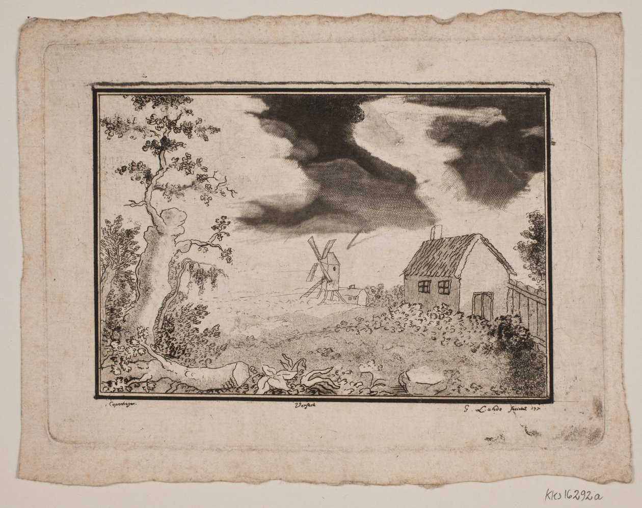 Landskab med hus og mølle af Gerhard Ludvig Lahde