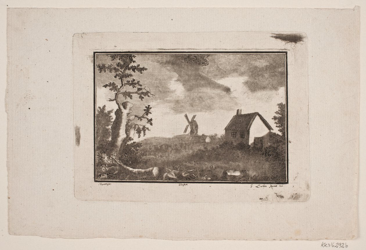 Landskab med hus og mølle af Gerhard Ludvig Lahde