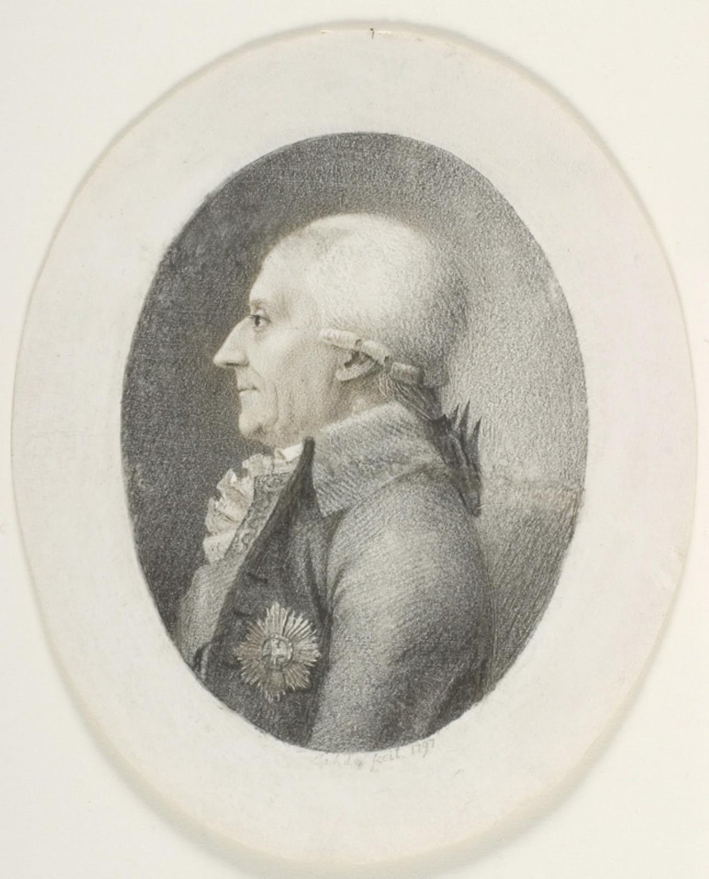 Portræt af A.P. Bernstorff, greve, statsminister (1735-1797). Brystbillede. Profil til venstre af Gerhard Ludvig Lahde