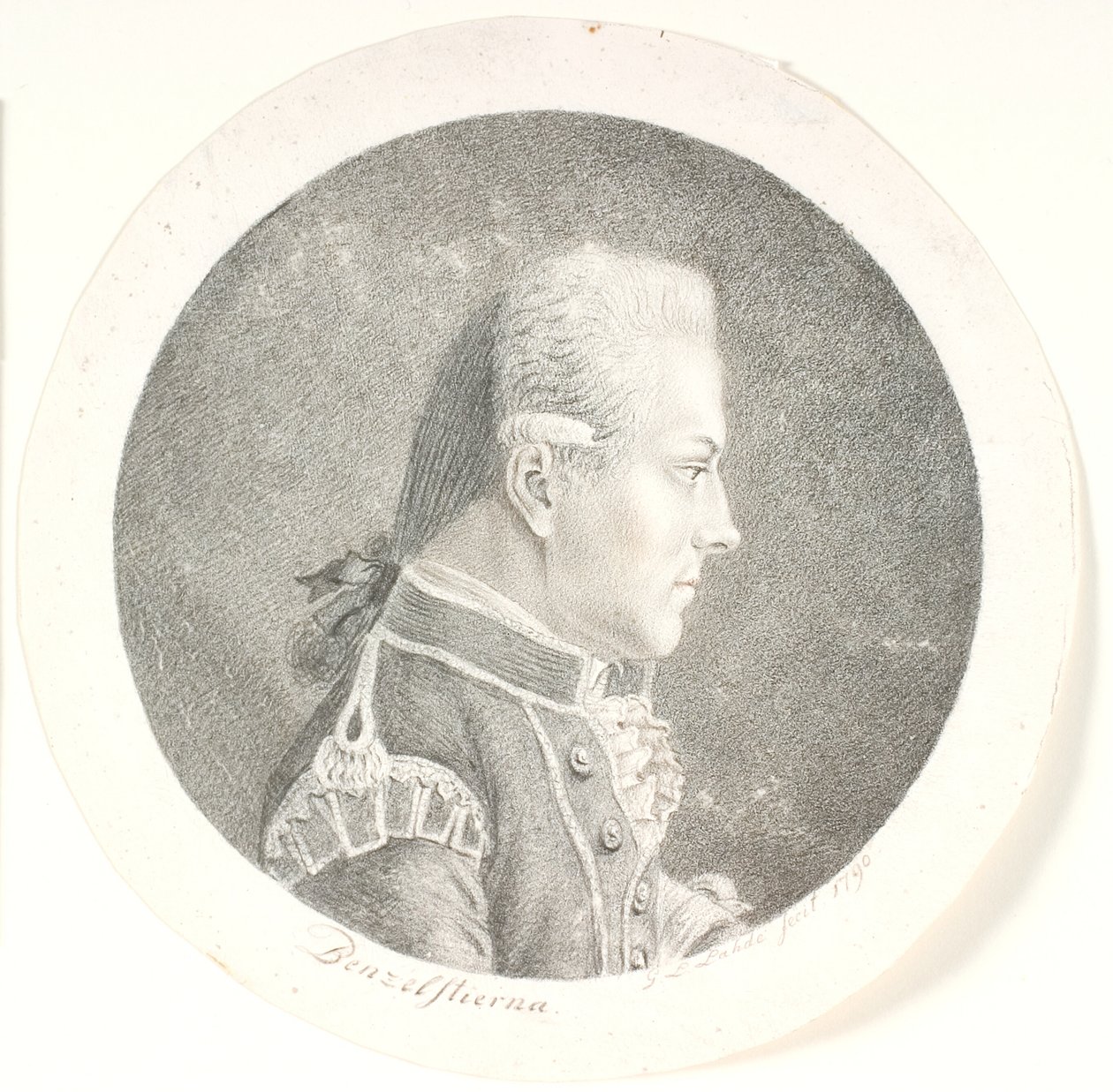 Portræt af Lars Benzelstjerne, svensk søofficer (1759-1808). Brystbillede. Profil til højre af Gerhard Ludvig Lahde