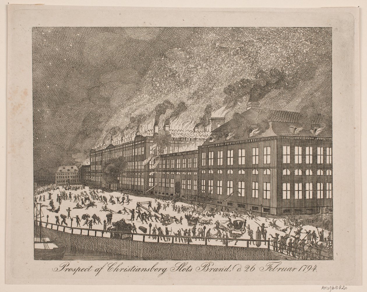 Prospekt af Christiansborgslots brand d. 26. februar 1794 af Gerhard Ludvig Lahde