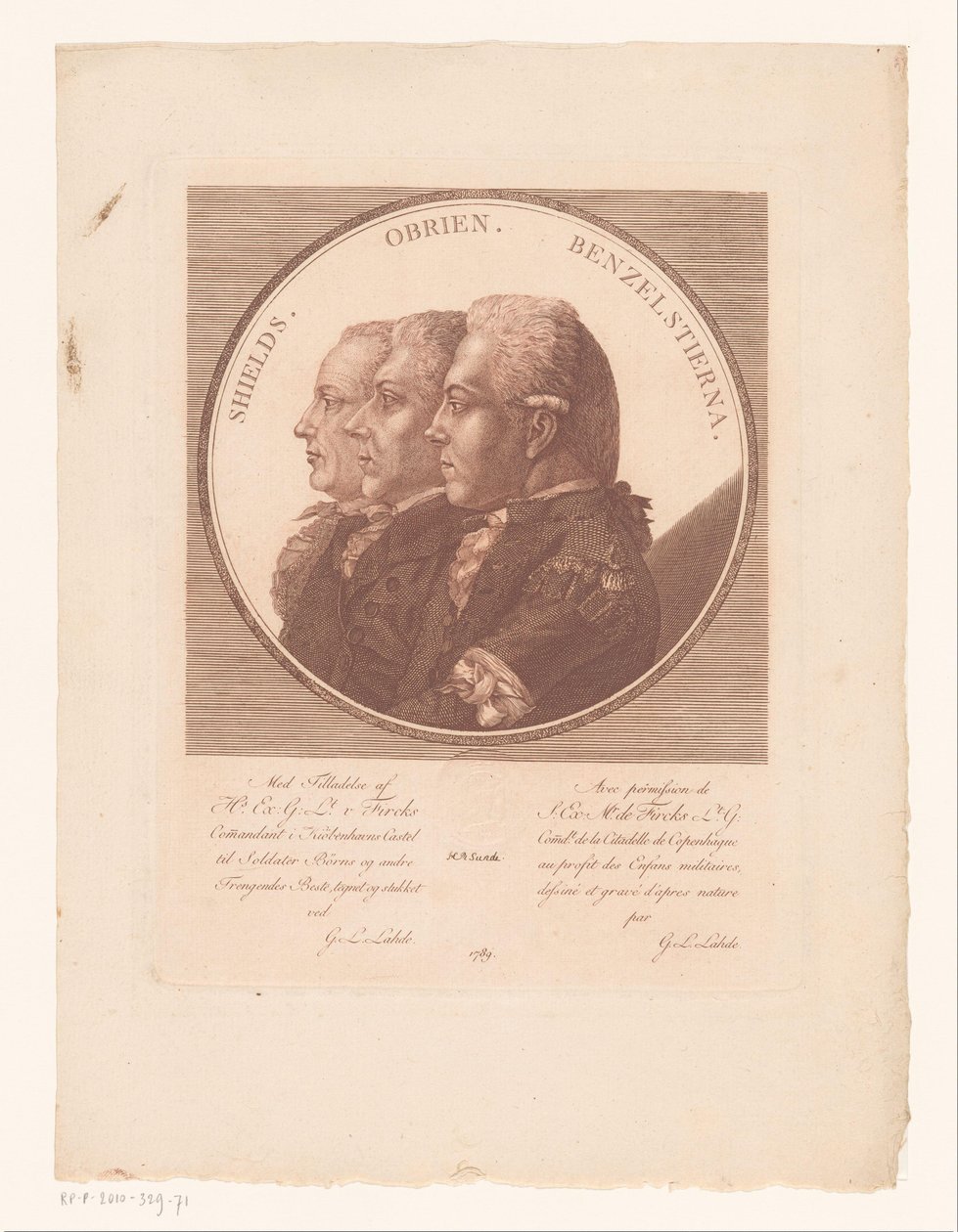 Portrætter af Shields, Obrien og Benzelstierna af Gerhard Ludwig Lahde