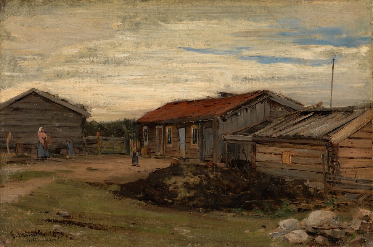 En gård med grå udhuse af Gerhard Munthe