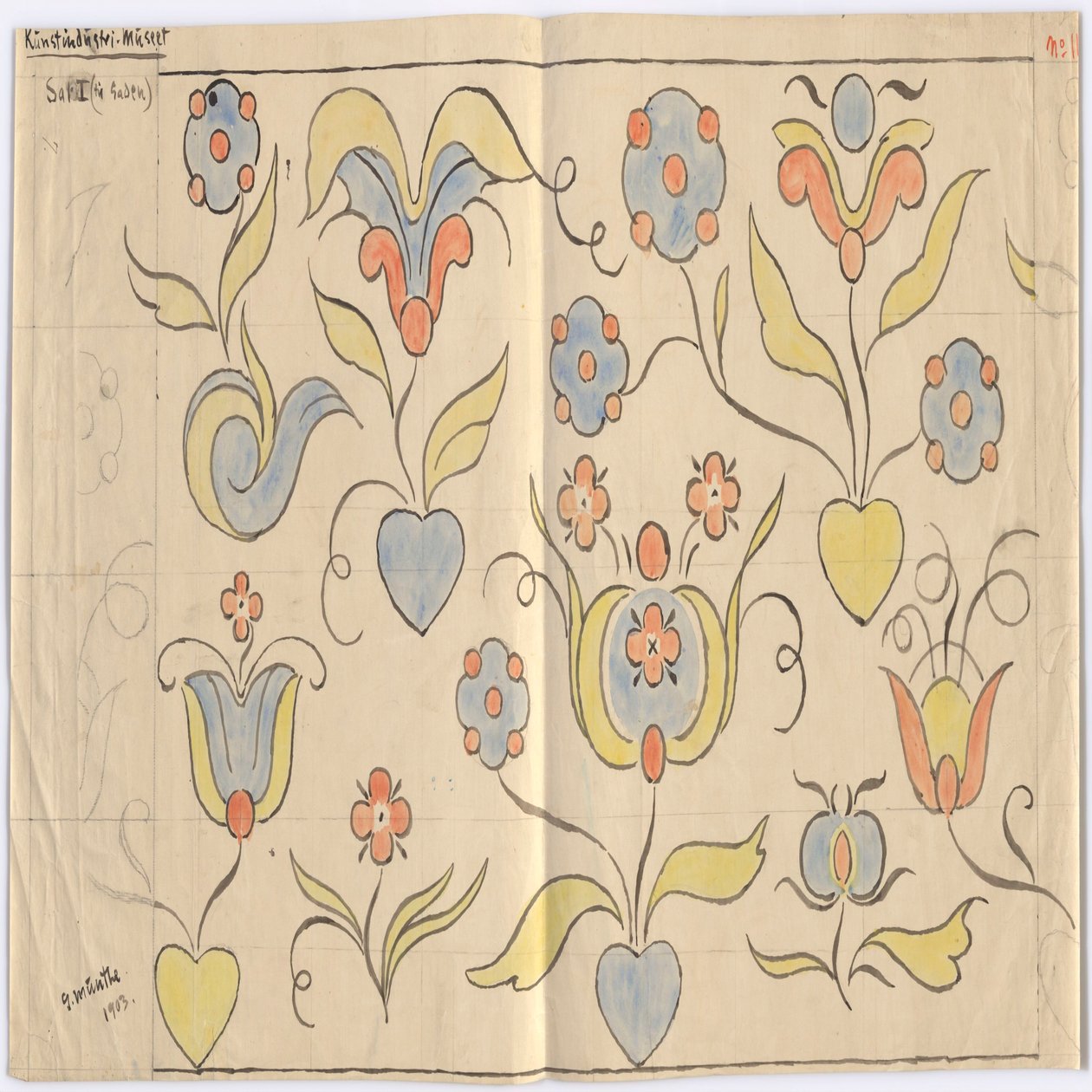 Oslo Kunstindustrimuseum: Sal I (mod gaden). Blad nr. 11 af Gerhard Munthe