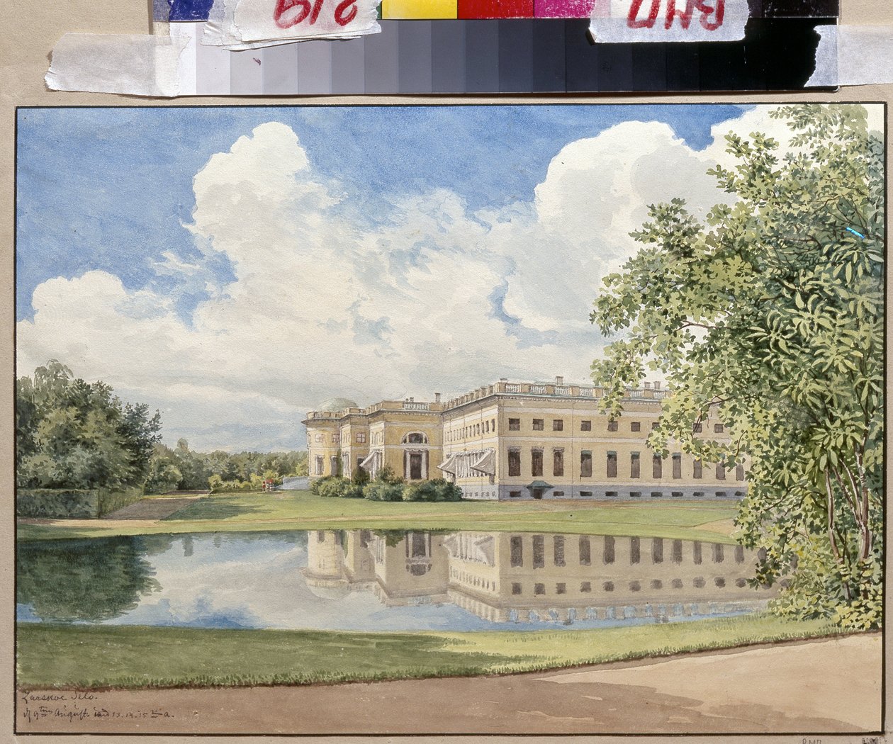 ""Alexanderpaladset i Tsarskoye Selo"" af Gerhard Wilhelm Von Reutern (1794-1865), Akvarel på papir af Gerhard Wilhelm von Reutern