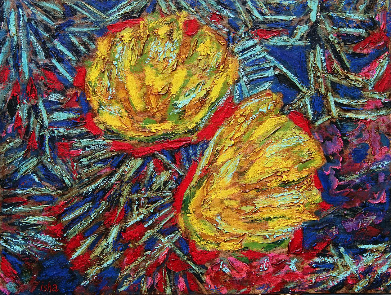 Kaktusblomster,2019 (olie på lærred) af Gerhardt Isringhaus