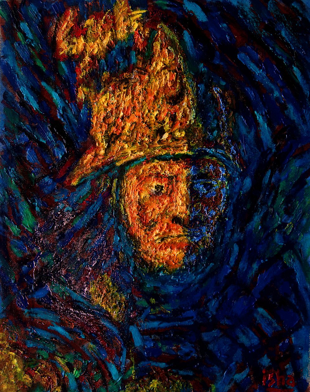 Guldmand med hjelm efter Rembrandt,2020 (olie på lærred) af Gerhardt Isringhaus