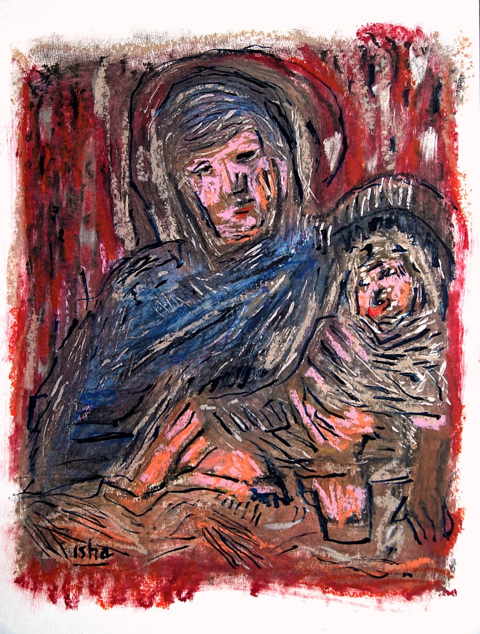 Madonna og barn efter Bellini, 2020 (tegning på papir) af Gerhardt Isringhaus