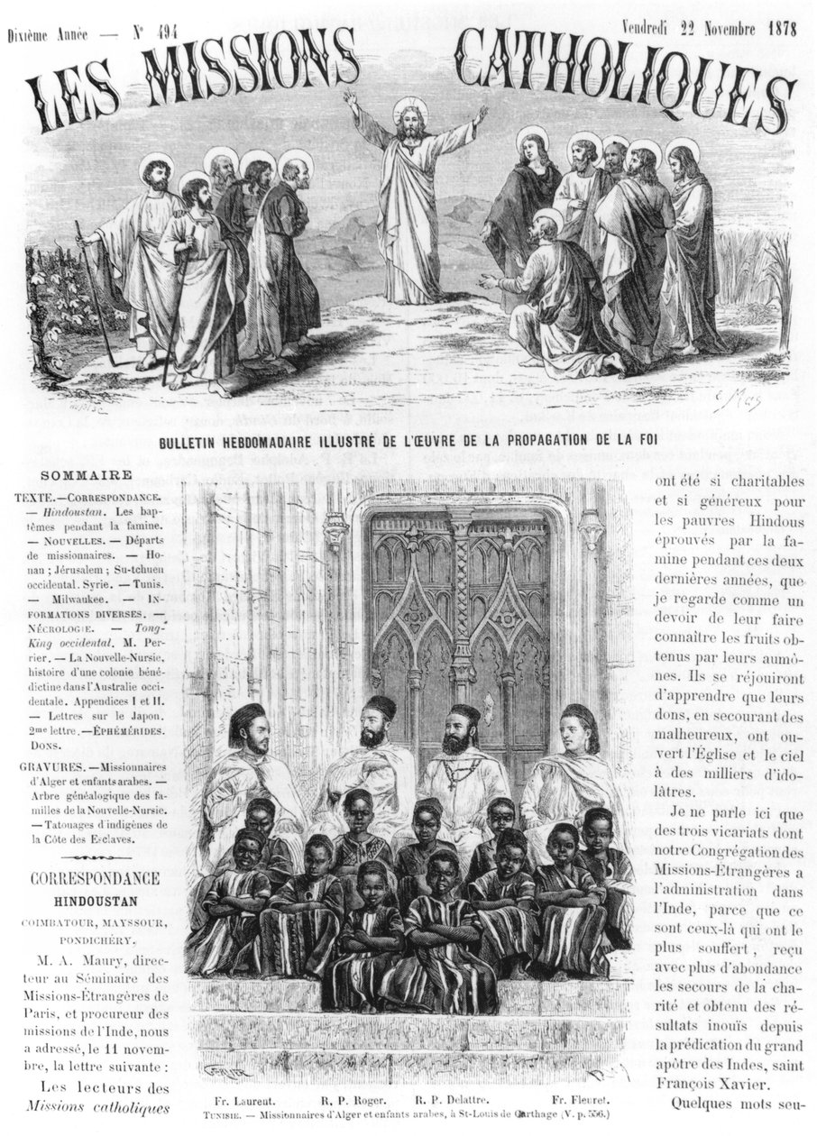 Missionærer fra Algier og arabiske børn i St. Louis of Carthage i Tunesien, illustration fra 