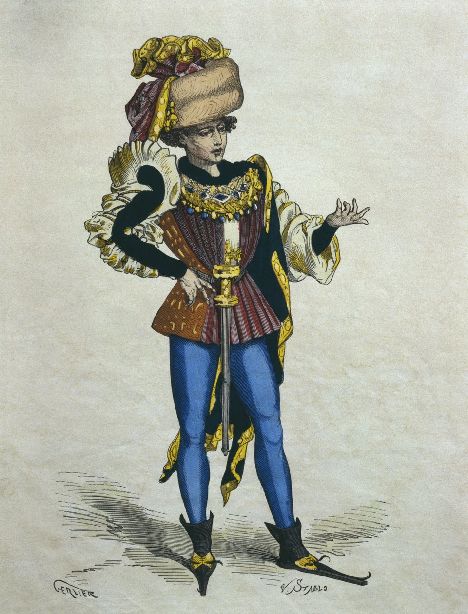 Ung elegant mand i 1480, illustration fra 