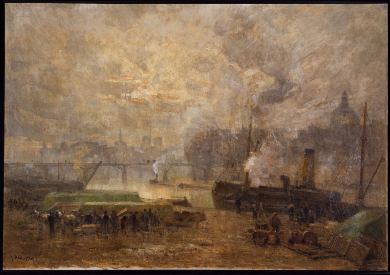 Seinen ved Port Saint-Nicolas, ca. 1900 (olie på lærred) af Germain Eugene Bonneton