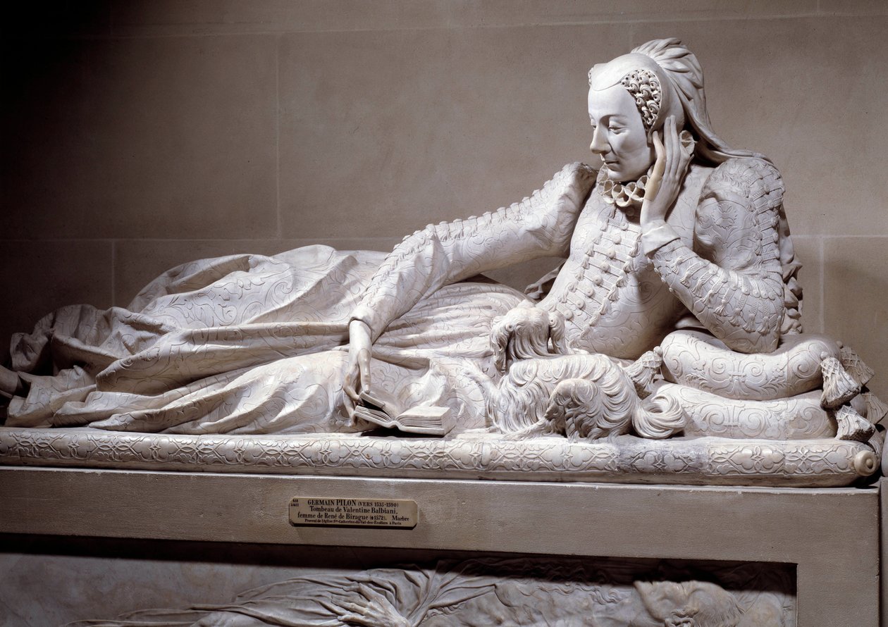 Begravelsesmonument: Grav med smag af Jeanne Valentine Balbiani (1518-1572), hustru til kardinal Rene de Birague (1506-1583), Frankrigs kansler. Marmorskulptur af Germain Pilon (1535 - 1590), omkring 1573. Paris, Musee Du Louvre af Germain Pilon