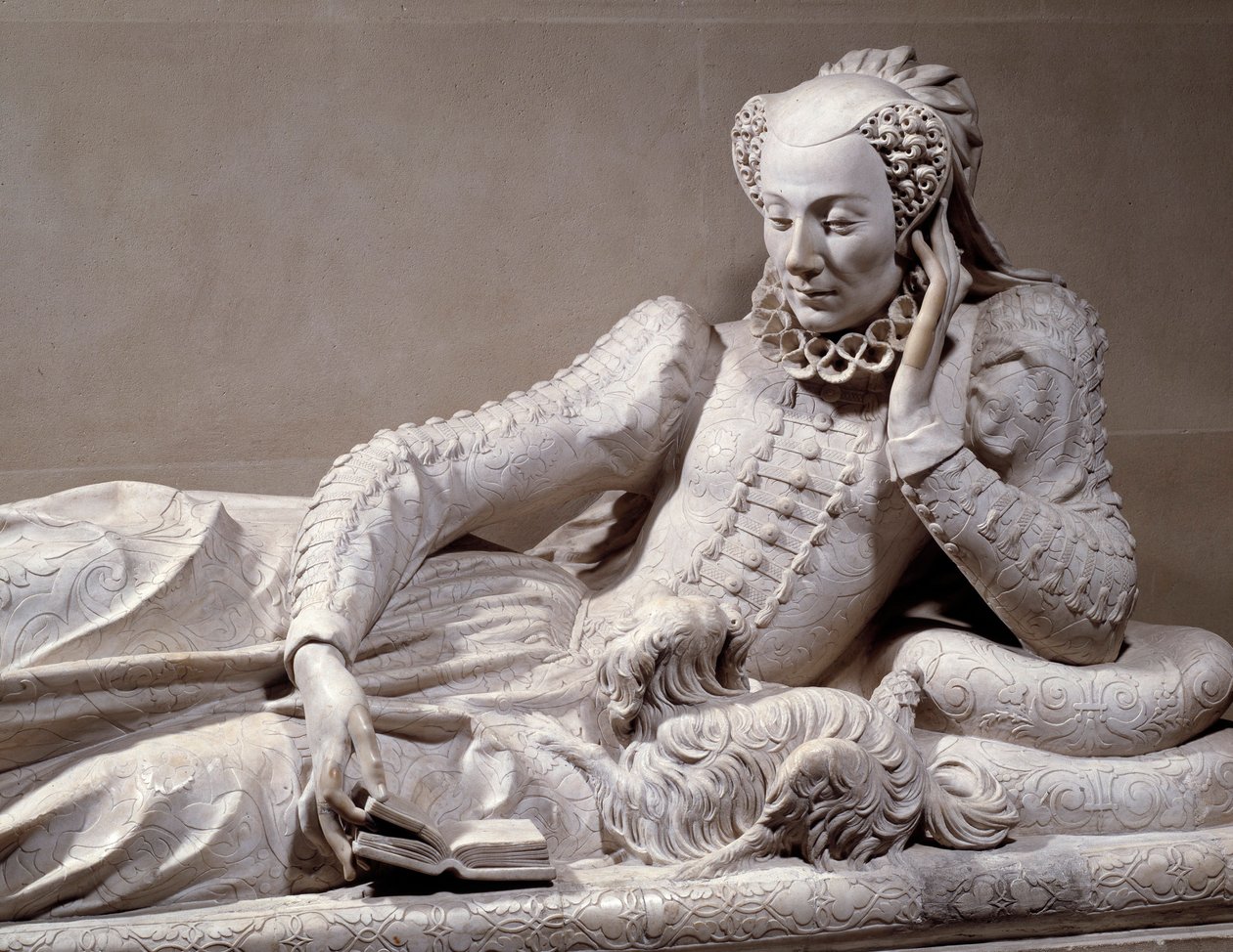 Begravelsesmonument: Grav med smag af Jeanne Valentine Balbiani (1518-1572), hustru til kardinal Rene de Birague (1506-1583), Frankrigs kansler. Detalje. Marmorskulptur af Germain Pilon (1535 - 1590), omkring 1573. Paris, Musee Du Louvre af Germain Pilon