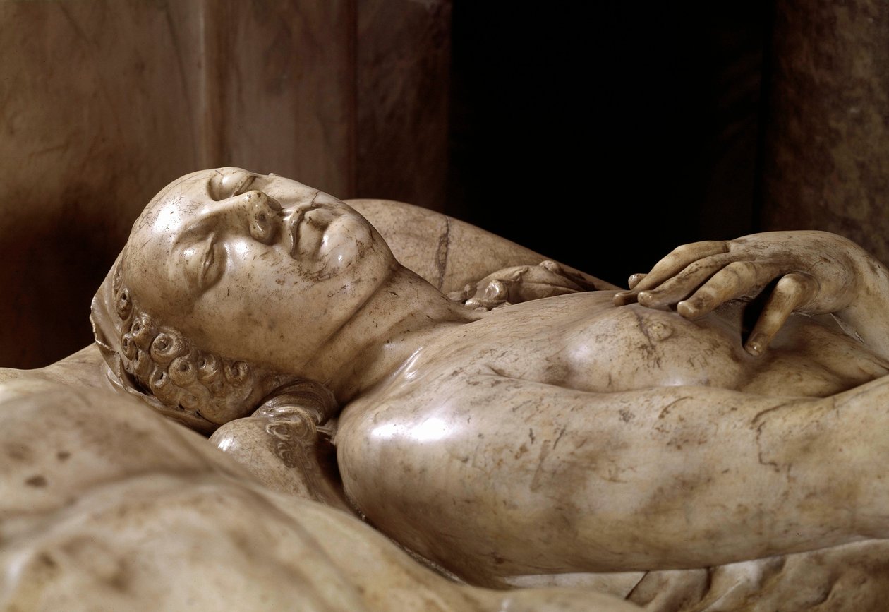 Begravelsesmonument for Henrik II (1519-1559) og Catherine de Medici (1519-1589) lavet i marmor af Germain Pilon (1535-1590). Detalje af Dronningen af ​​Frankrig. 1563-1572. Beliggende i Rotonde des Valois. Bas af Germain Pilon