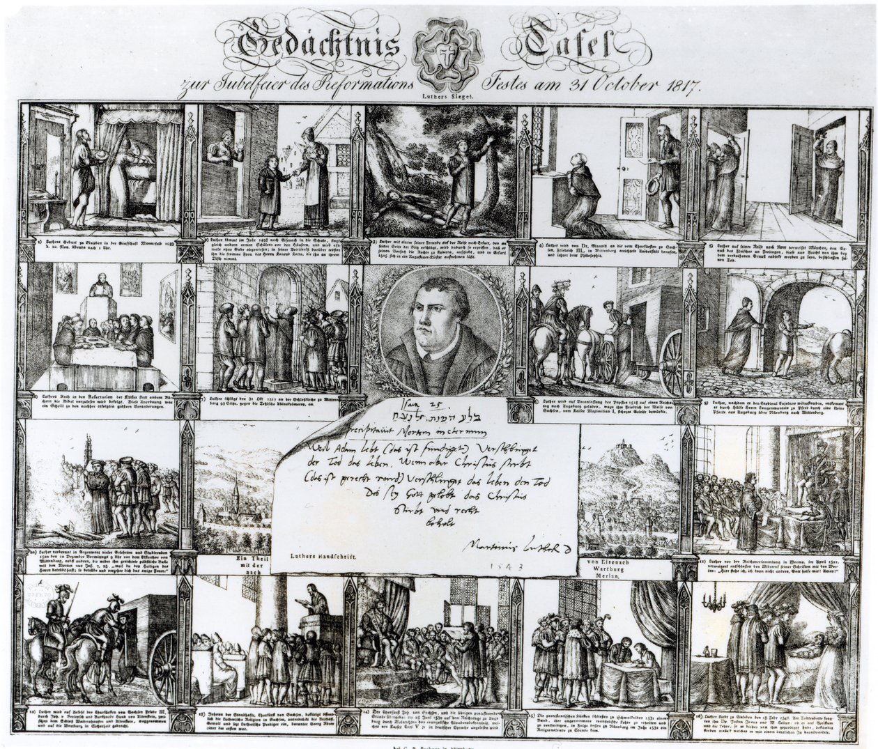 En fest for at fejre reformationen den 31. oktober 1817: Martin Luthers liv (1483-1546) af German School