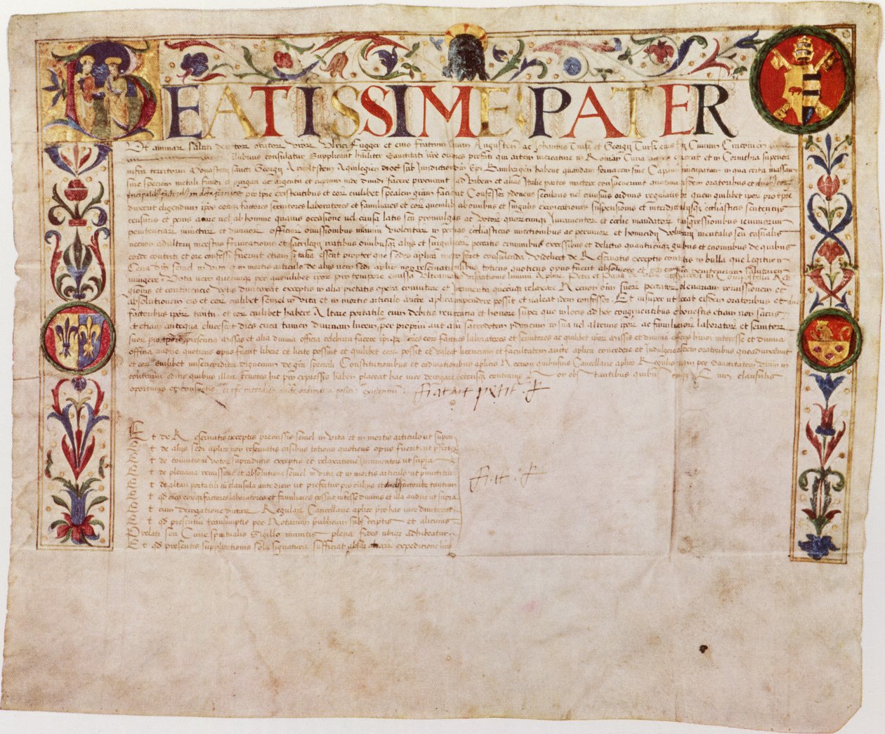 Et andragende fra den tyske bankfamilie Fugger til pave Alexander VI (pen og blæk på vellum) af German School