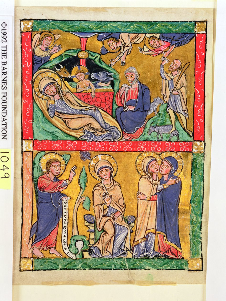 Kristi fødsel, bebudelse og besøg, 1200 (wc på vellum) af German School