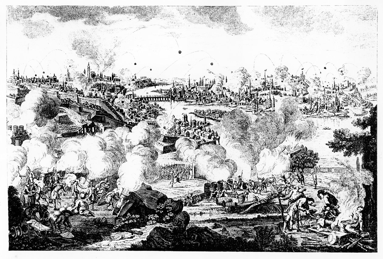 Bombardement af Prag natten mellem den 29. og 30. maj 1757, graveret af P. Benazech af German School