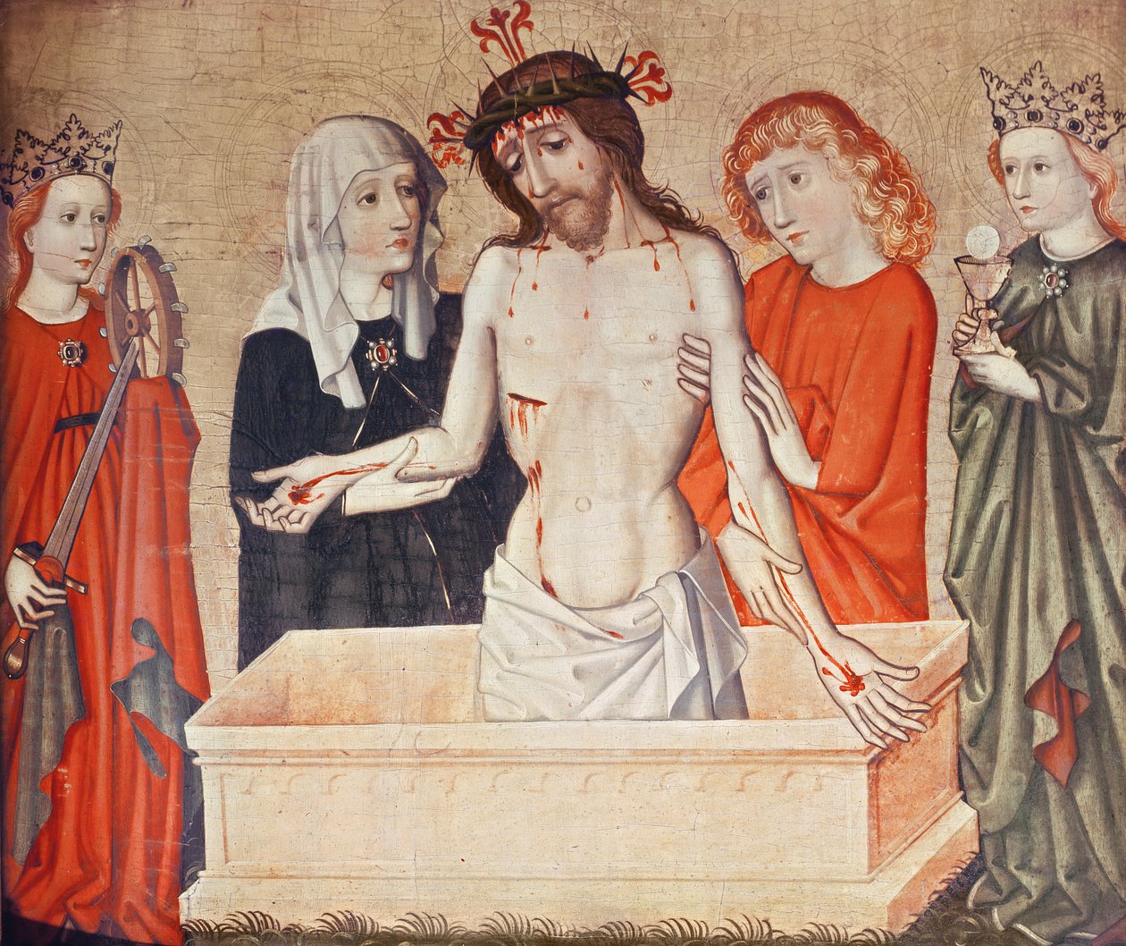 Kristus ved graven, støttet af sin Moder og Sankt Johannes af German School