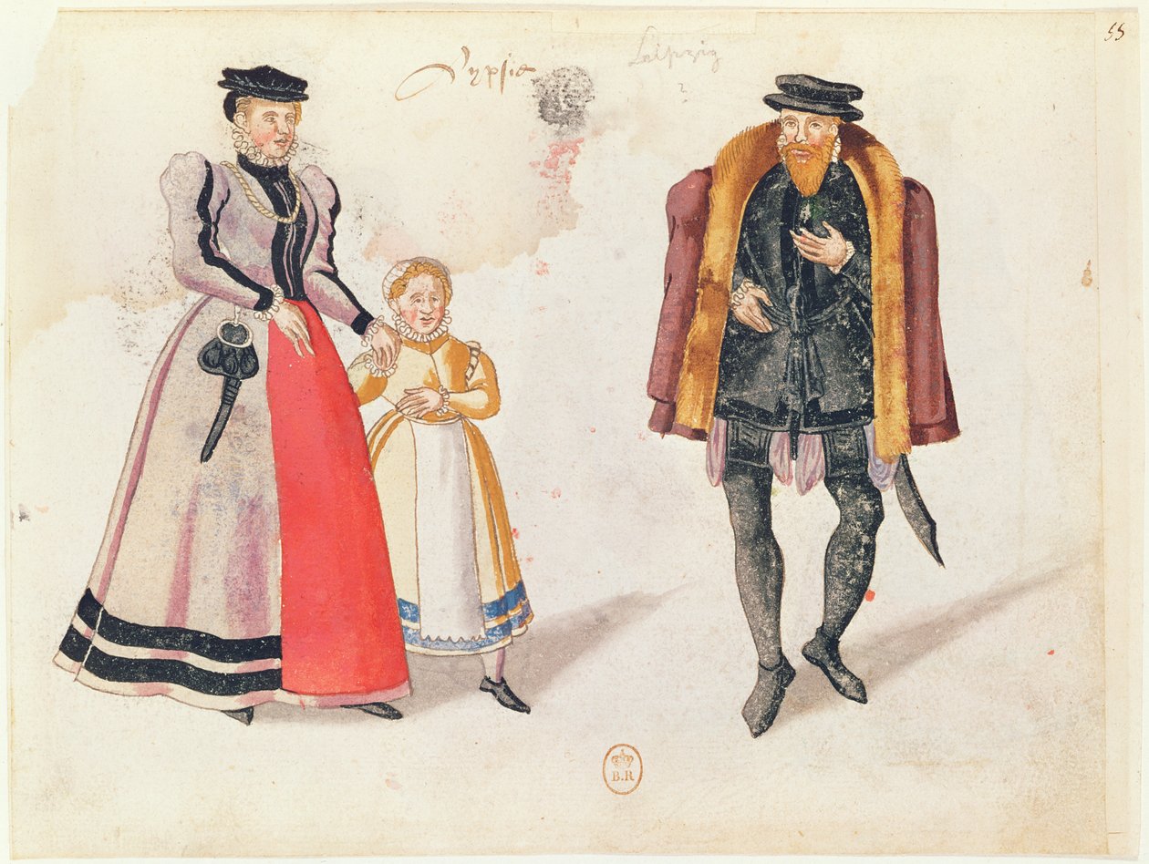 Borgere i Leipzig, 1572 (farvegravering) af German School