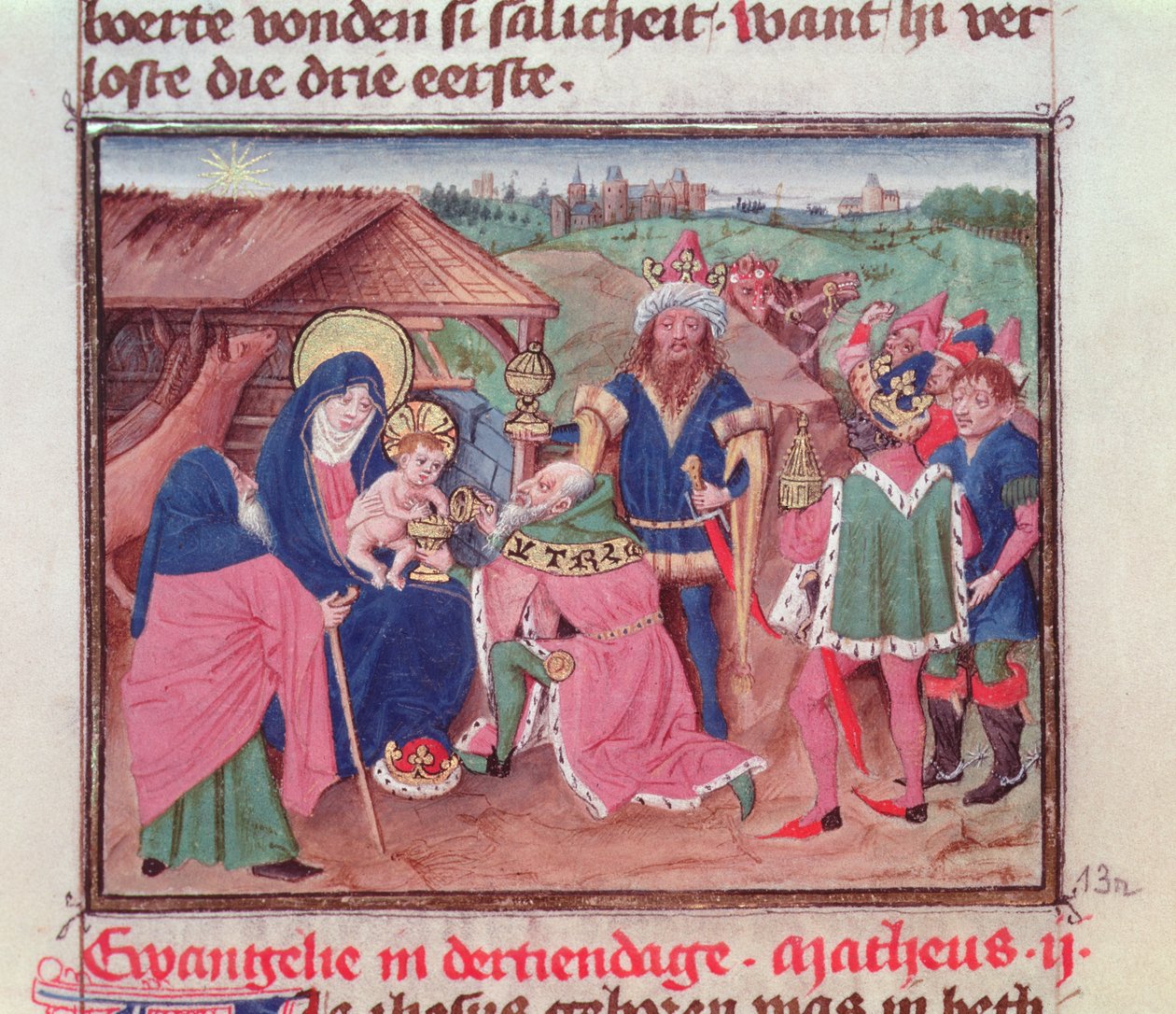 Codex 2772 f.13 De hellige kongers tilbedelse af German School