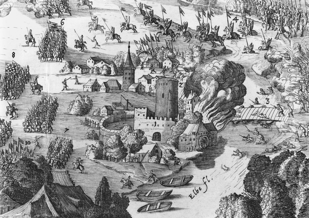 Generelt billede af slaget ved Muhlberg, detaljer, 24. april 1547 (se også 217805, 217806) af German School